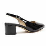 ELVYN Women's Black Patent Leather Slingback Pumps – Comfortable Square Toe Block Heel Formal Dress Shoes