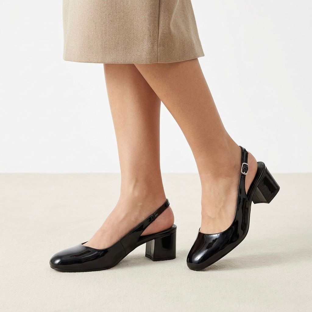 ELVYN Poise Collection | Elegant Patent Black Slingback Block Heels