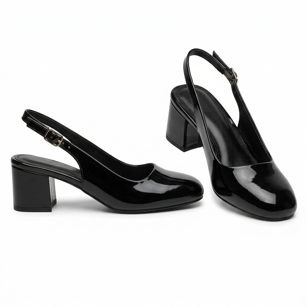 ELVYN Poise Collection | Elegant Patent Black Slingback Block Heels - Image 5