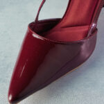 ELVYN ALLURE Collection Wine Women's Pointed Toe Slingback Flats, Patent Leather, Kitten Heel