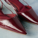 ELVYN ALLURE Collection Wine Women's Pointed Toe Slingback Flats, Patent Leather, Kitten Heel
