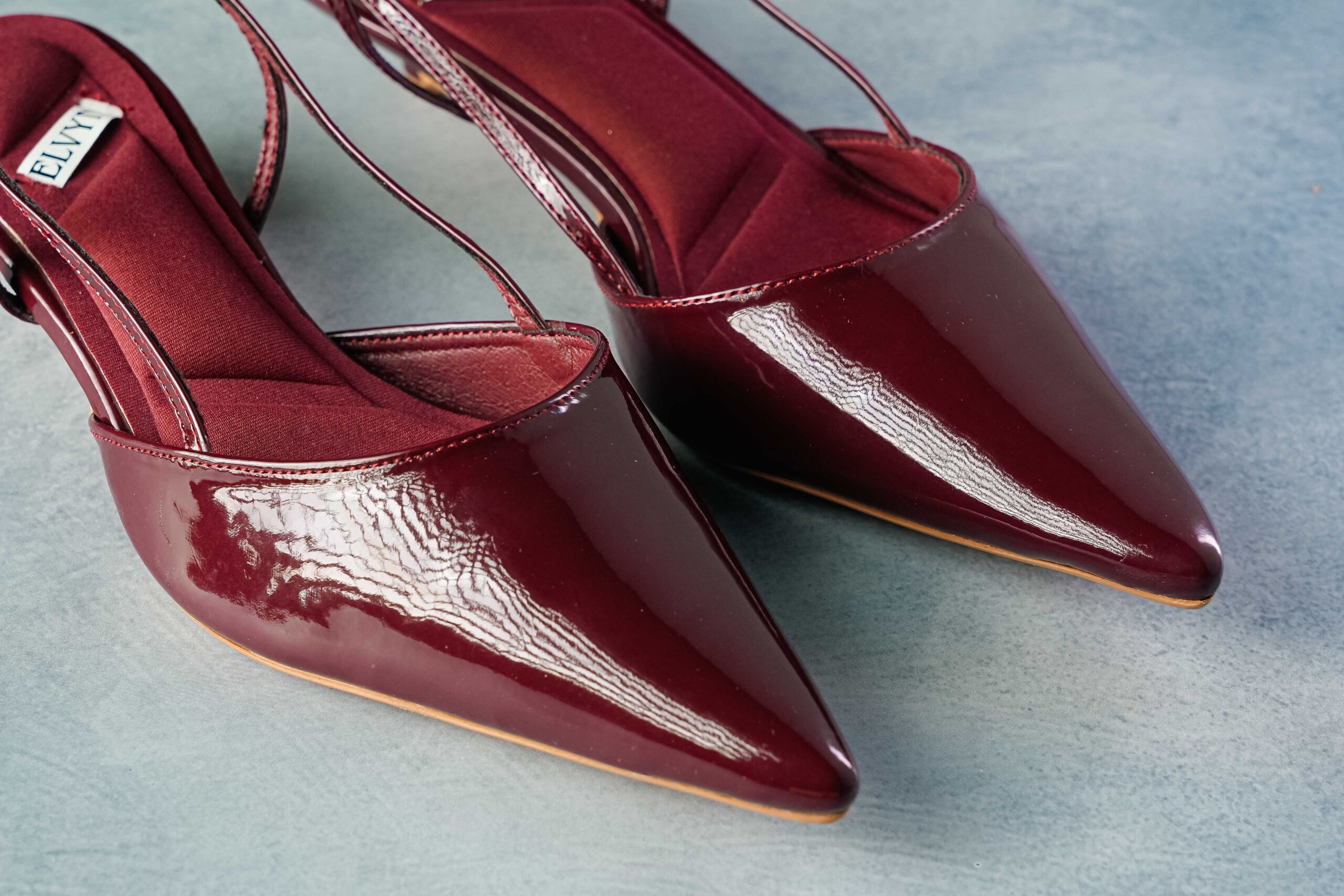 ELVYN ALLURE Collection Wine Women's Pointed Toe Slingback Flats, Patent Leather, Kitten Heel - Image 4