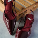ELVYN ALLURE Collection Wine Women's Pointed Toe Slingback Flats, Patent Leather, Kitten Heel
