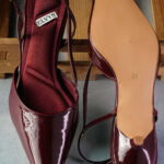 ELVYN ALLURE Collection Wine Women's Pointed Toe Slingback Flats, Patent Leather, Kitten Heel