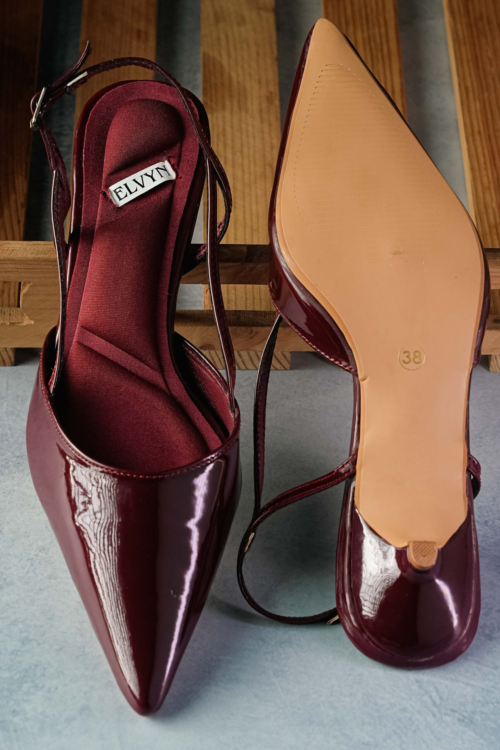 ELVYN ALLURE Collection Wine Women's Pointed Toe Slingback Flats, Patent Leather, Kitten Heel - Image 7