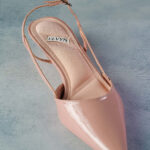 ELVYN ALLURE Collection Blush Pink Women's Pointed Toe Slingback Flats, Patent Leather, Kitten Heel