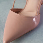 ELVYN ALLURE Collection Blush Pink Women's Pointed Toe Slingback Flats, Patent Leather, Kitten Heel
