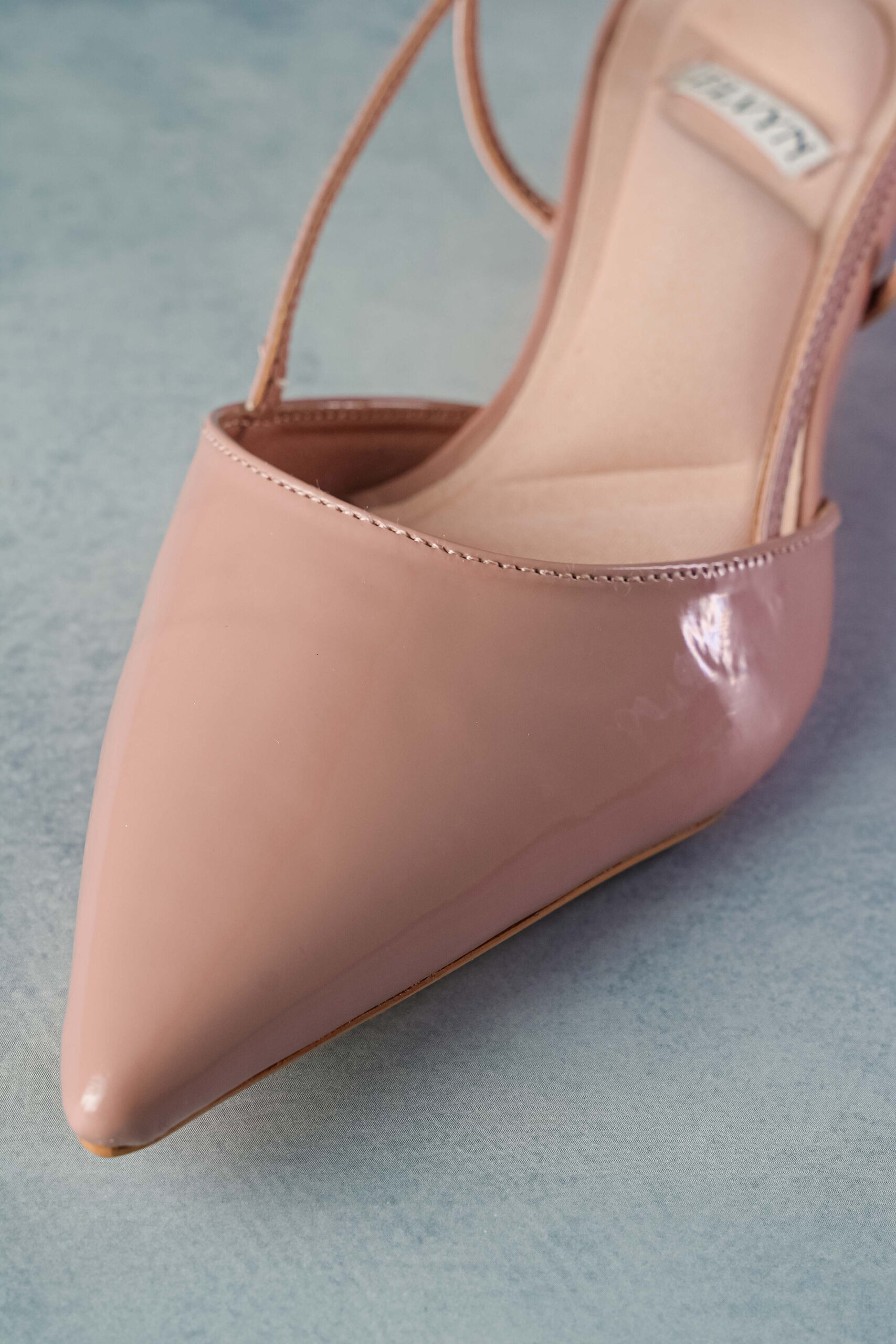 ELVYN ALLURE Collection Blush Pink Women's Pointed Toe Slingback Flats, Patent Leather, Kitten Heel - Image 2