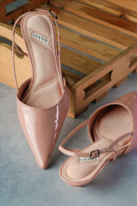 ELVYN ALLURE Collection Blush Pink Women's Pointed Toe Slingback Flats, Patent Leather, Kitten Heel
