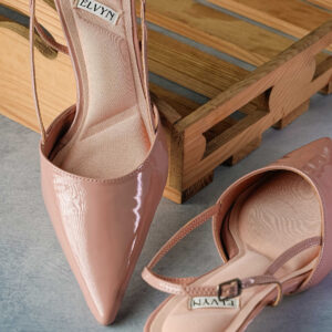 ELVYN ALLURE Collection Blush Pink Women's Pointed Toe Slingback Flats, Patent Leather, Kitten Heel