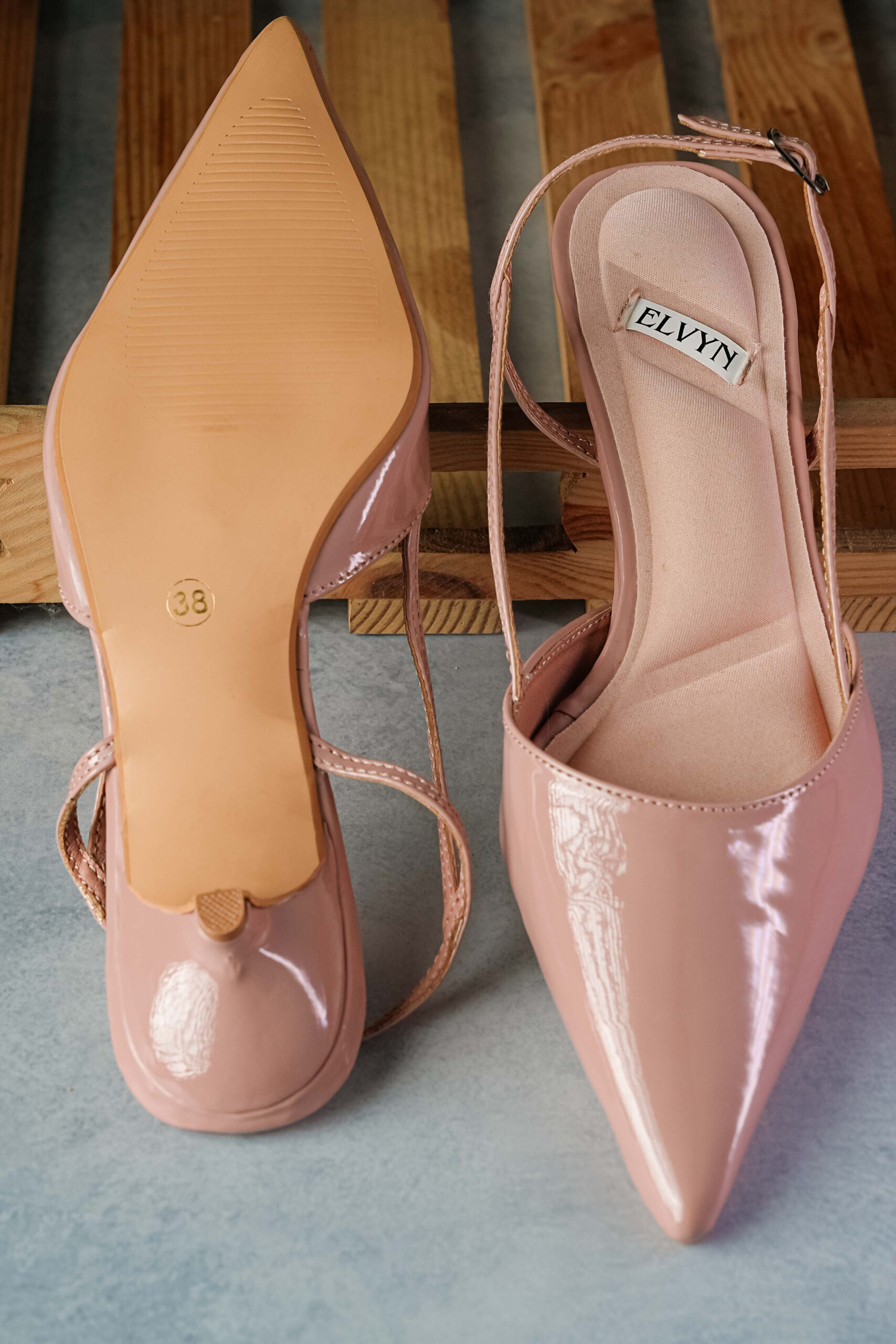ELVYN ALLURE Collection Blush Pink Women's Pointed Toe Slingback Flats, Patent Leather, Kitten Heel - Image 4