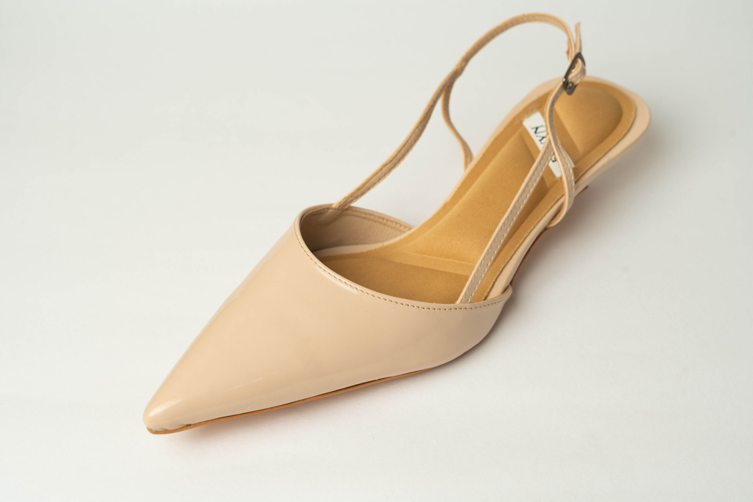 ELVYN ALLURE Collection Cream Women's Pointed Toe Slingback Flats, Patent Leather, Kitten Heel