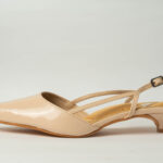 ELVYN ALLURE Collection Cream Women's Pointed Toe Slingback Flats, Patent Leather, Kitten Heel