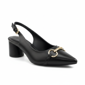 ELVYN Selene Noir Collection Black Women's Pointed-Toe Slingback Block Heels
