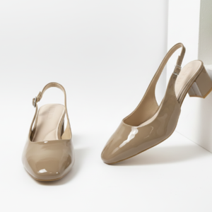 ELVYN Poise Collection | Elegant Patent Cappuccino Slingback Block Heels