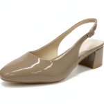 ELVYN Poise Collection | Elegant Patent Cappuccino Slingback Block Heels