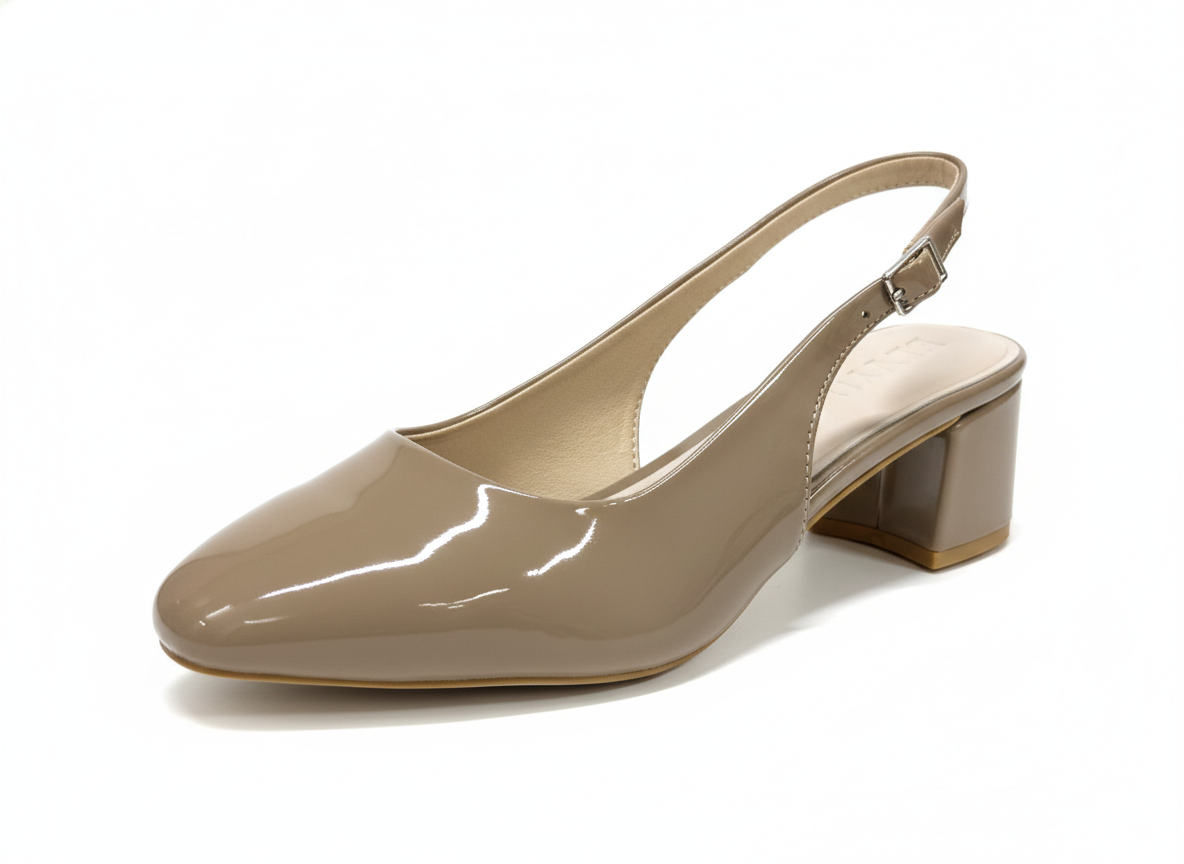 ELVYN Poise Collection | Elegant Patent Cappuccino Slingback Block Heels - Image 4