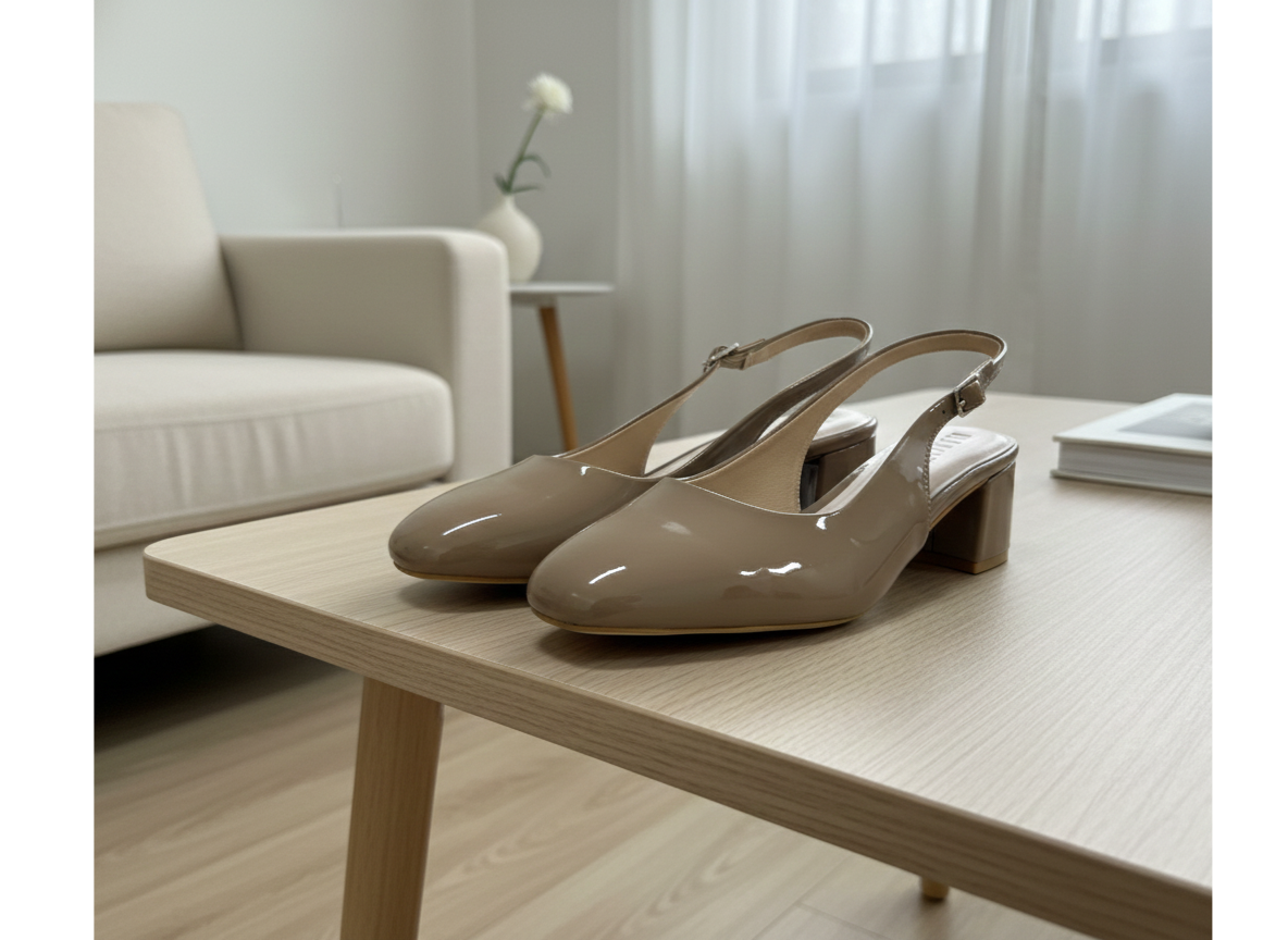 ELVYN Poise Collection | Elegant Patent Cappuccino Slingback Block Heels - Image 8