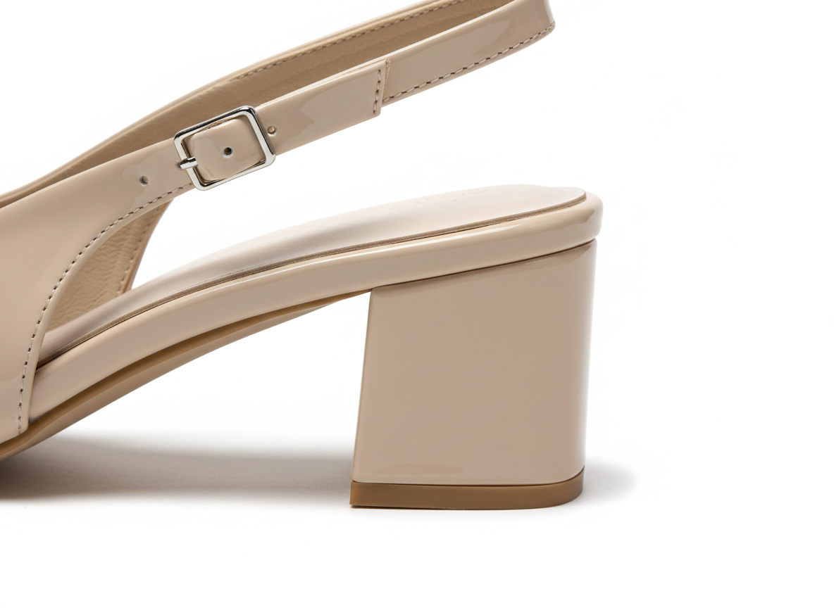 ELVYN Poise Collection | Elegant Patent Cream Slingback Block Heels - Image 8
