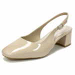 ELVYN Poise Collection | Elegant Patent Cream Slingback Block Heels