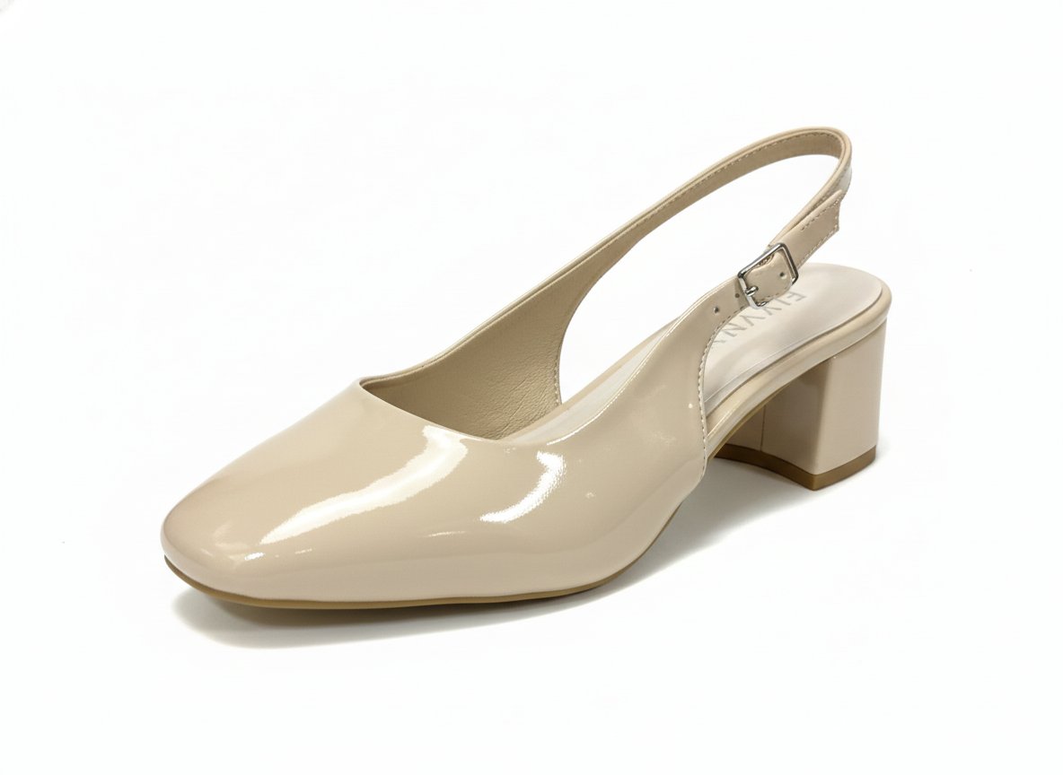 ELVYN Poise Collection | Elegant Patent Cream Slingback Block Heels - Image 6