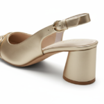 ELVYN Selene Collection Gold Women's Pointed-Toe Slingback Block Heels