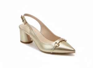 ELVYN Selene Collection Gold Women's Pointed-Toe Slingback Block Heels