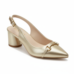 ELVYN Selene Collection Gold Women's Pointed-Toe Slingback Block Heels