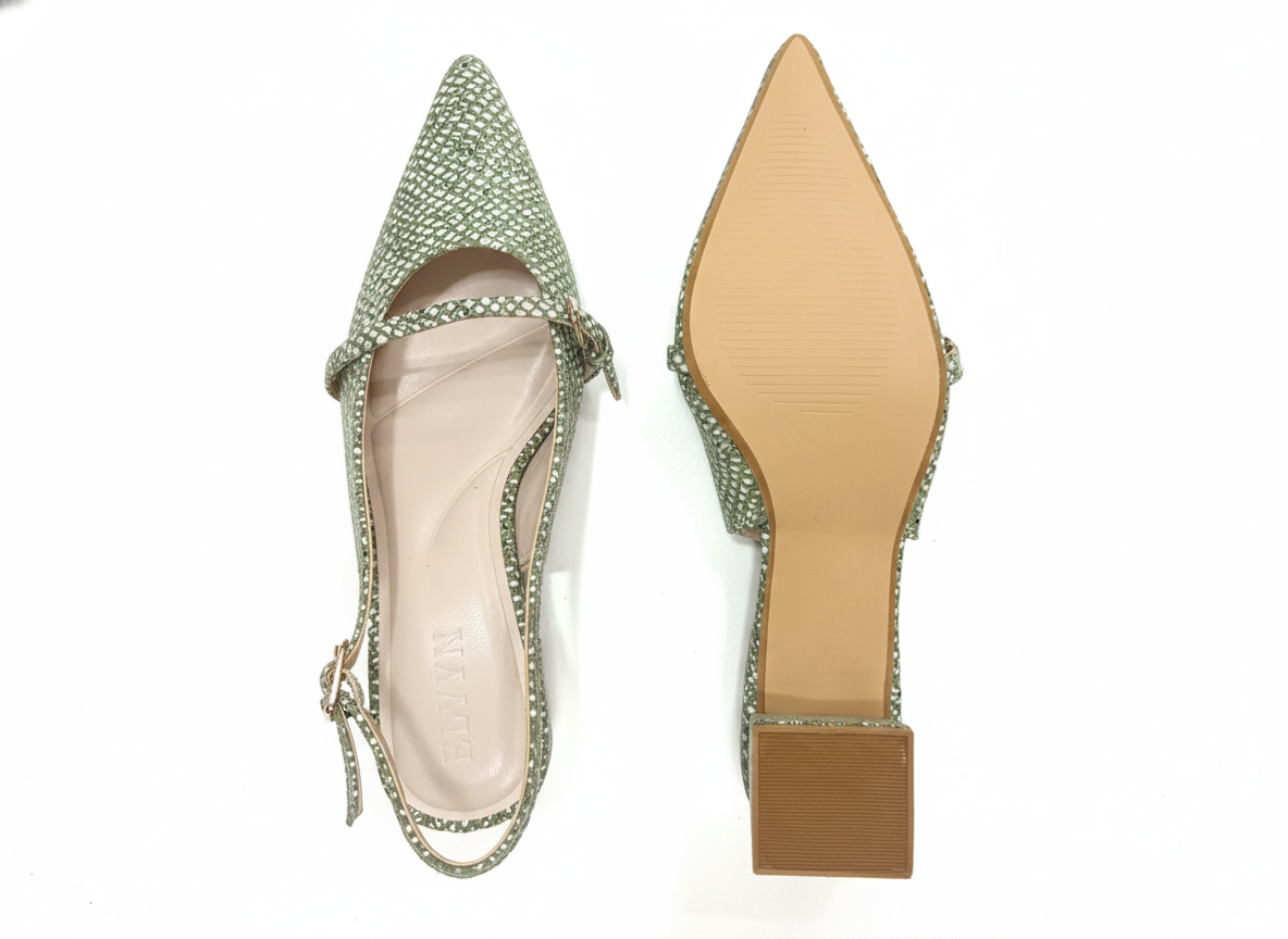 ELVYN Luxe Collection | Elegant Textured Sage Green Slingback Heels - Image 4