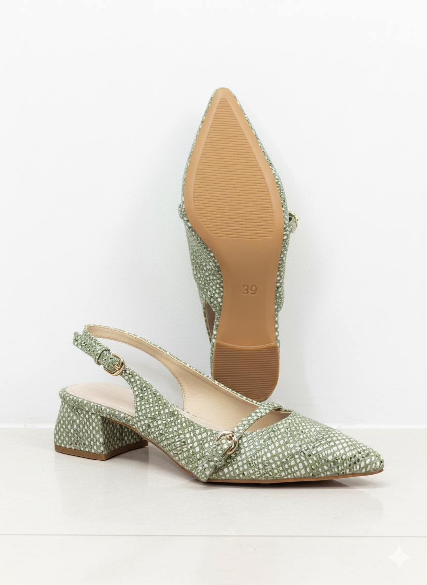 ELVYN Luxe Collection | Elegant Textured Sage Green Slingback Heels - Image 5
