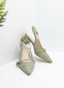ELVYN Luxe Collection | Elegant Textured Sage Green Slingback Heels