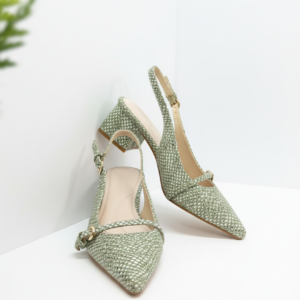 ELVYN Luxe Collection | Elegant Textured Sage Green Slingback Heels