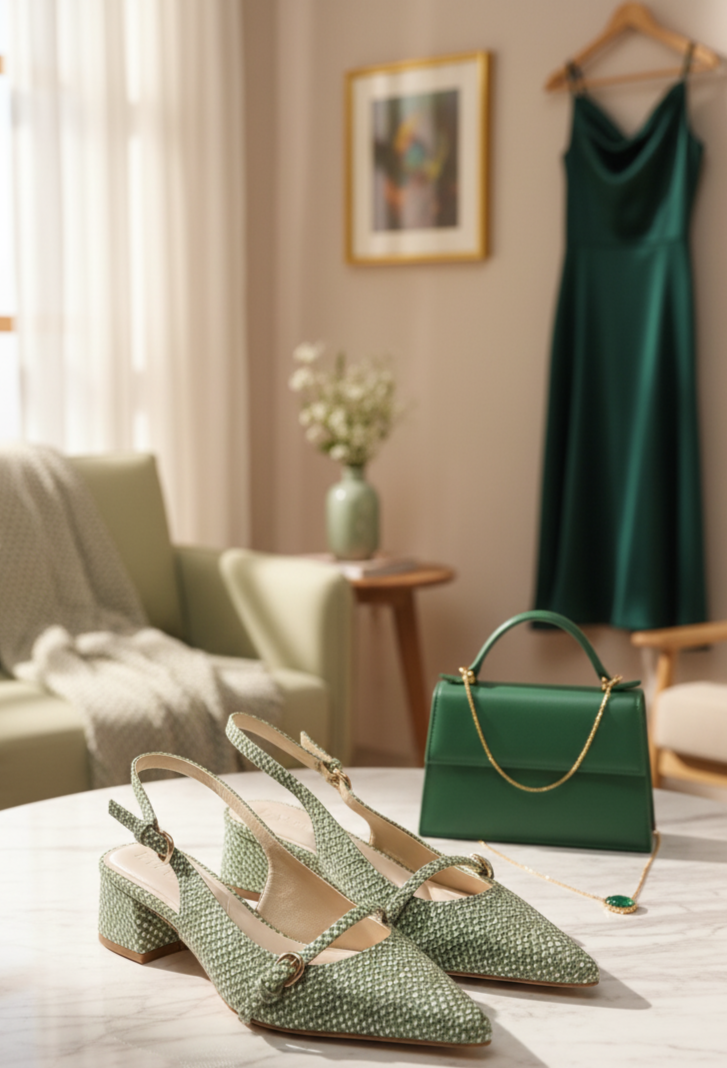 ELVYN Luxe Collection | Elegant Textured Sage Green Slingback Heels - Image 8