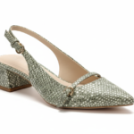 ELVYN Luxe Collection | Elegant Textured Sage Green Slingback Heels