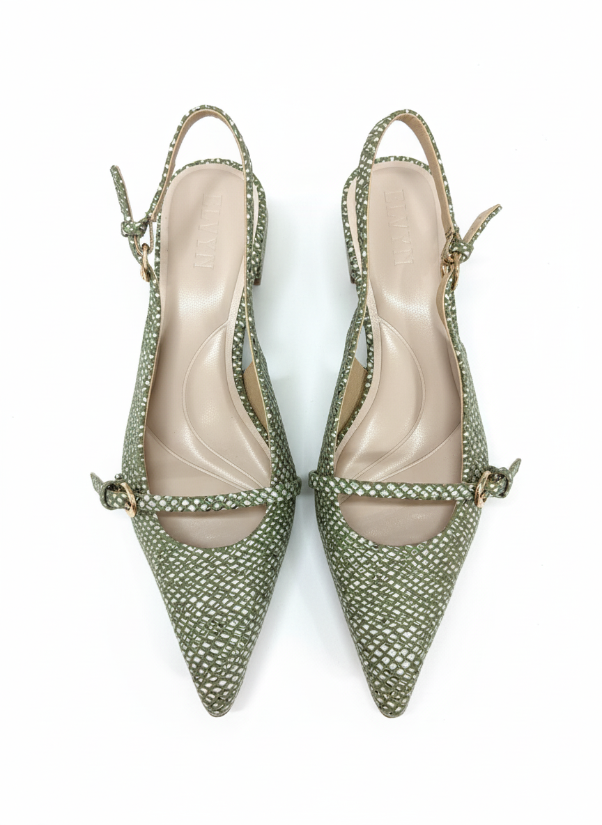 ELVYN Luxe Collection | Elegant Textured Sage Green Slingback Heels - Image 10