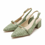 ELVYN Luxe Collection | Elegant Textured Sage Green Slingback Heels