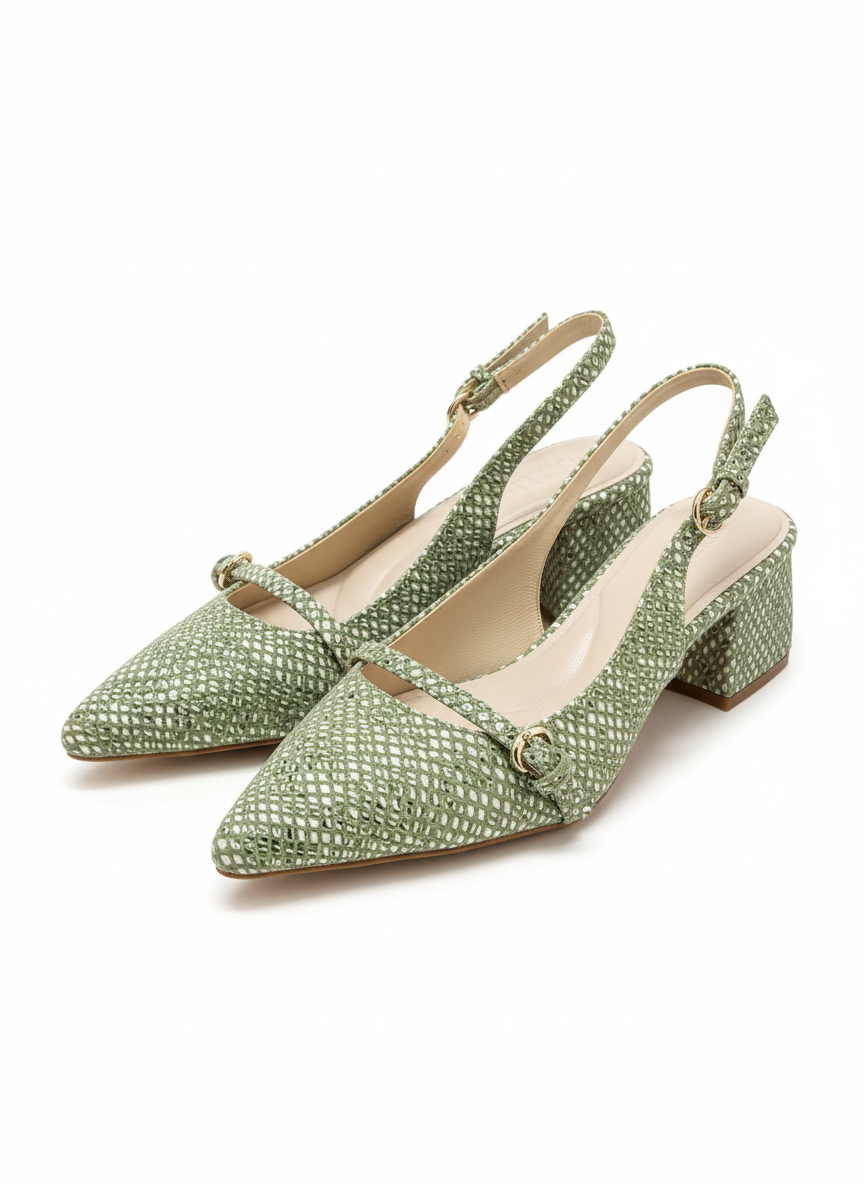 ELVYN Luxe Collection | Elegant Textured Sage Green Slingback Heels - Image 12