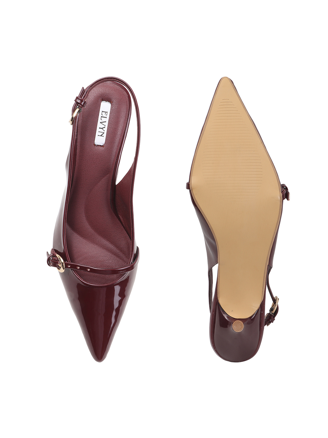 ELVYN ZENIA Collection | Elegant Side-Buckle Wine Slingback Heels - Image 6