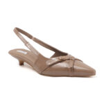 ELVYN Kriss Collection| Elegant Patent Pointed-Toe Latte Slingback Kitten Heels