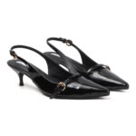 ELVYN ZENIA Collection | Elegant Side-Buckle Black Slingback Heels