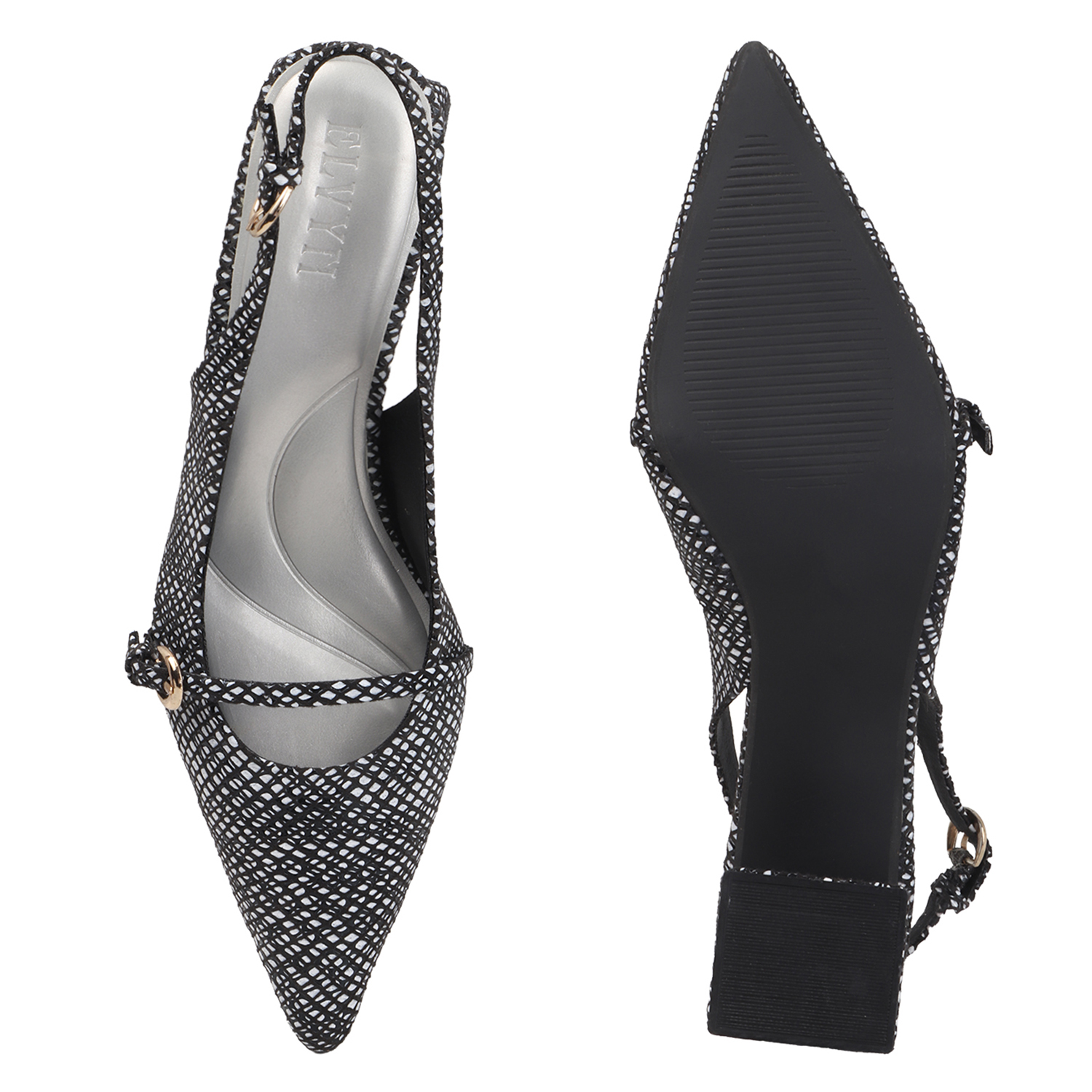 ELVYN Luxe Collection | Elegant Textured Black Slingback Heels - Image 7