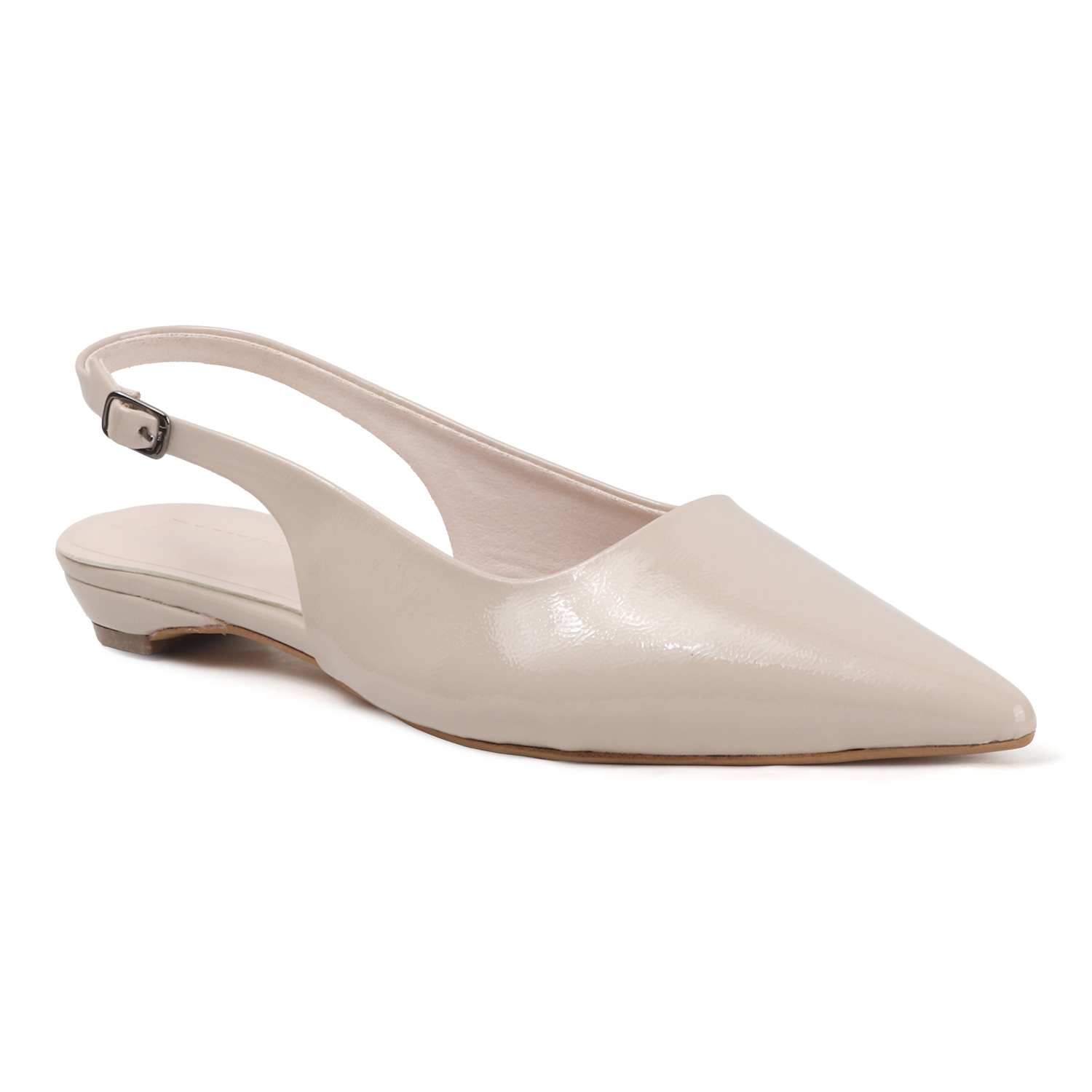 ELVYN Jane Collection | Classic Cream Patent Pointed-Toe Slingback Flats - Image 2