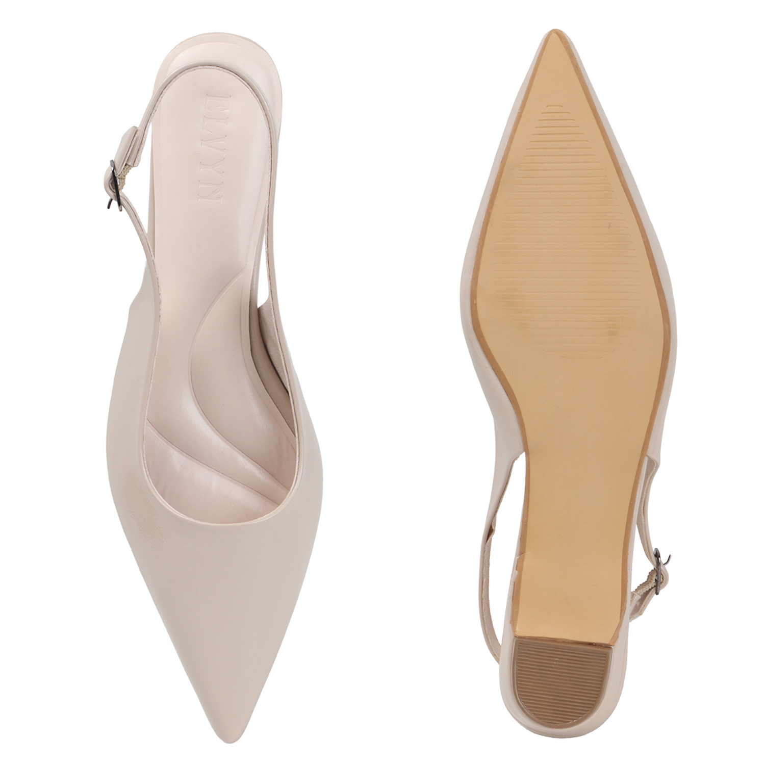 ELVYN Jane Collection | Classic Cream Patent Pointed-Toe Slingback Flats - Image 5
