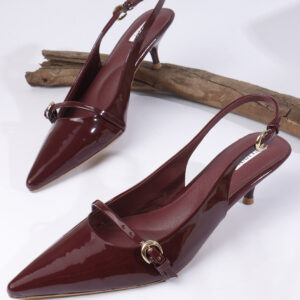 ELVYN ZENIA Collection | Elegant Side-Buckle Wine Slingback Heels