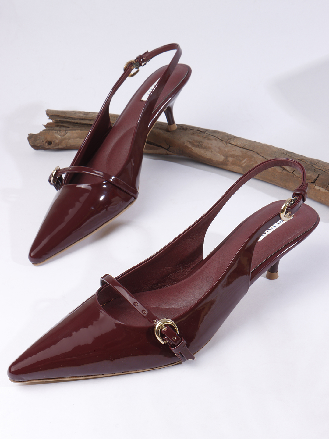 ELVYN ZENIA Collection | Elegant Side-Buckle Wine Slingback Heels