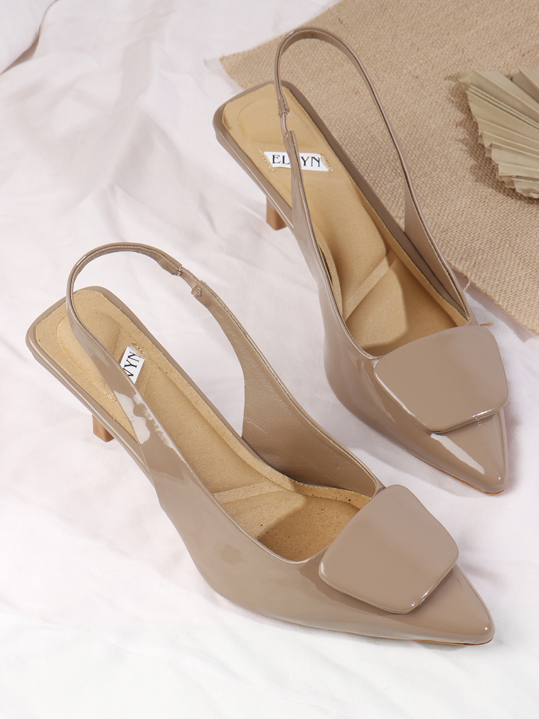 ELVYN VELLOURA Collection | Comfortable Cappuccino Pointed-Toe Slingback Stilettos