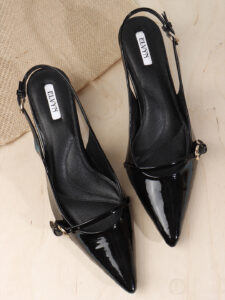 ELVYN ZENIA Collection | Elegant Side-Buckle Black Slingback Heels