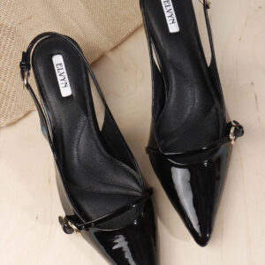 ELVYN ZENIA Collection | Elegant Side-Buckle Black Slingback Heels