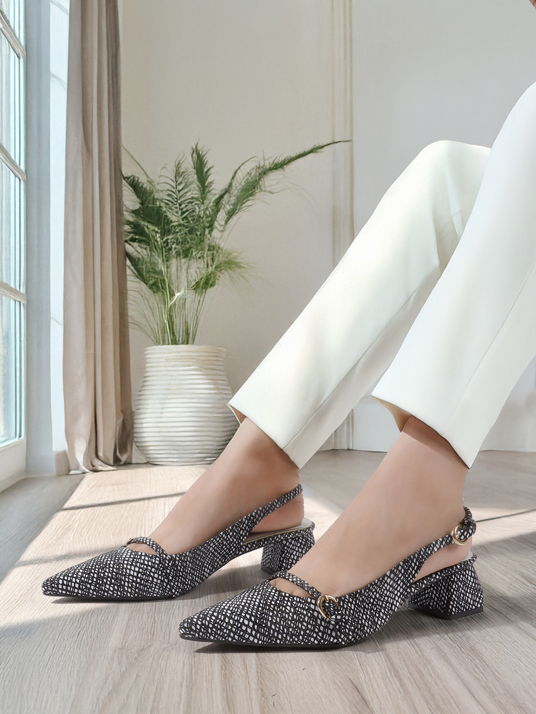 ELVYN Luxe Collection | Elegant Textured Black Slingback Heels - Image 3