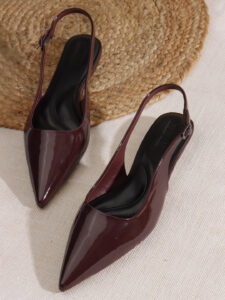 ELVYN Jane Collection | Classic Wine Patent Pointed-Toe Slingback Flats